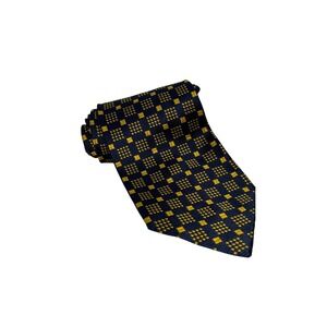 Sazzari Mens Silk Tie Navy Blue Yellow Geometric Square Pattern Made in Italy